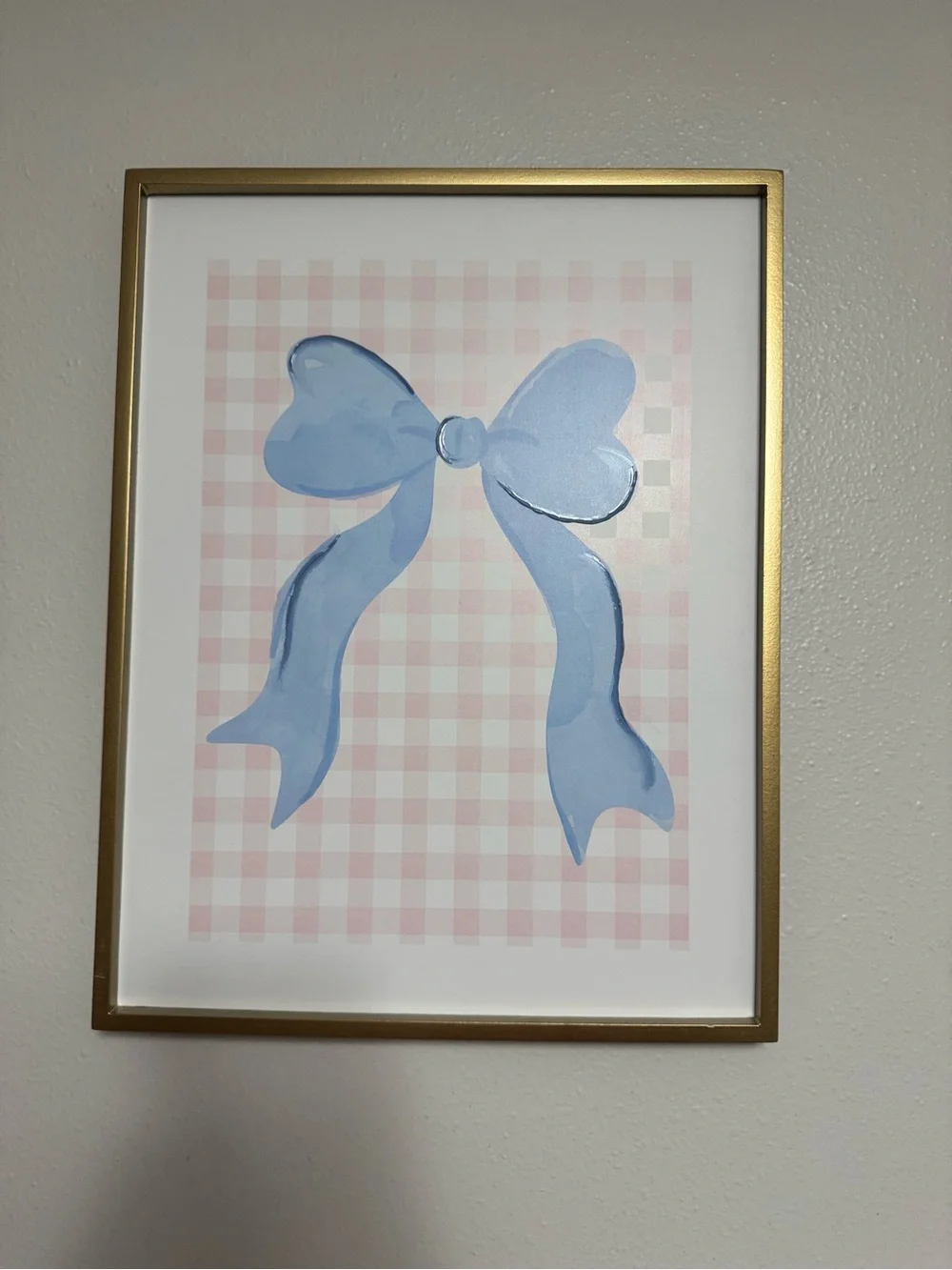 Blue Bow & Pink Gingham Wood Wall Decor